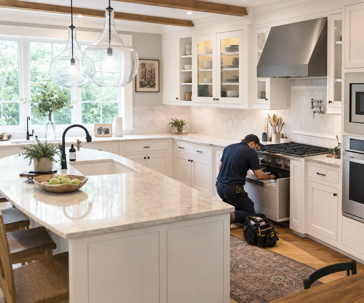 A luxury kitchen with built-in stainless appliances up close